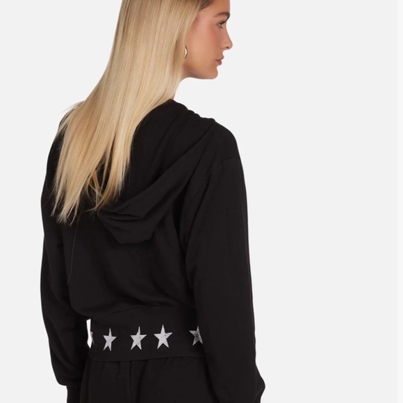 Michael Lauren Black Cropped Kaholo Star Print Hooded Jacket Small New With Tags - Picture 5 of 13